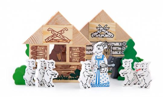 Игровой набор с деревянными фигурками Волк и семеро козлят 